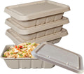 EcoQuality 40oz Disposable Bowls with Fiber Lids - Rectangular Compostable Sugarcane Fiber Biodegradable Paper Bowls Eco-Friendly Take Out Food Storage Containers, Microwave Safe, Meal Prep (200 PCK)