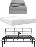 Nestl Full Foldable Bed Frame with 8 Inch Green Tea Mattress and 4 Piece Bed Sheets - 14 Inch High Easily Assembled Bed Frame - Graphite Memory Foam Mattress - Dark Grey Microfiber Sheets Set