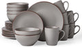 Famiware Venus 24-Piece Stoneware Dinnerware Sets with Mugs, Plates, Bowls, Service for 6, Matte Dark Gray - Modern Ceramic Chip‑Resistant Dishes for Everyday & Formal Use, Microwave & Dishwasher Safe