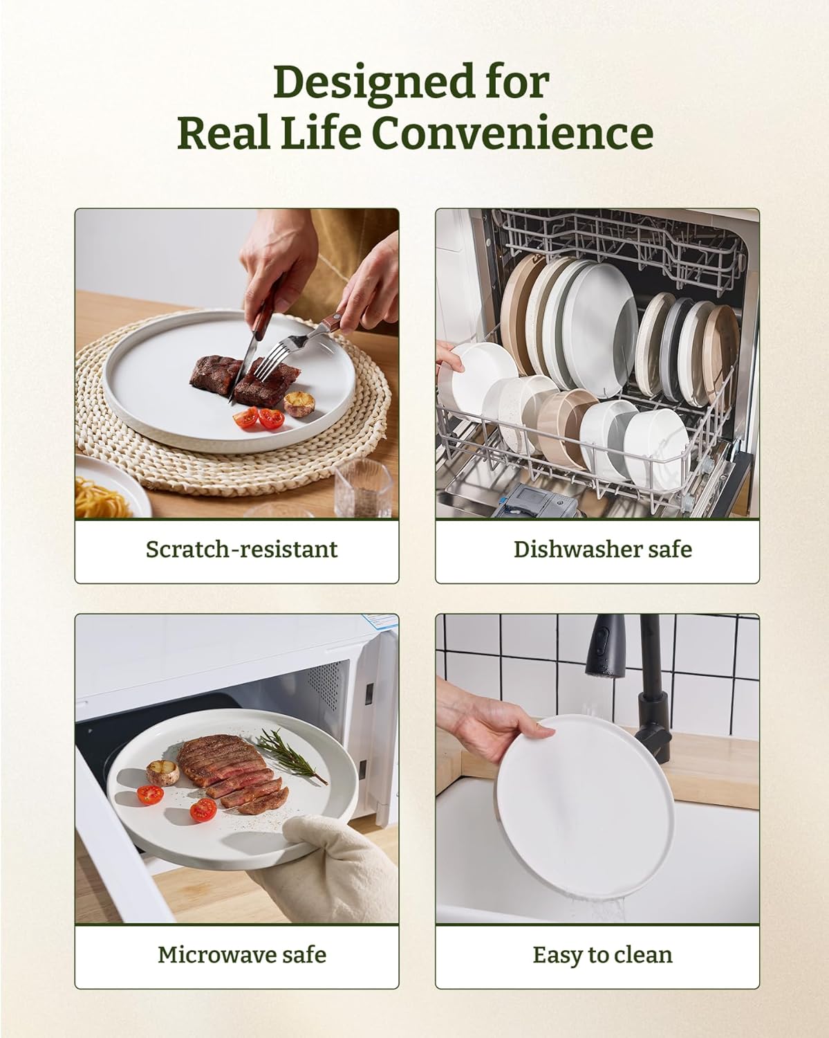 Famiware Nebula Dinnerware Sets with Mugs, Service for 6 (24 Pieces), Fine Stoneware Plates and Bowls Sets, Microwave and Dishwasher Safe Dishes Set, White