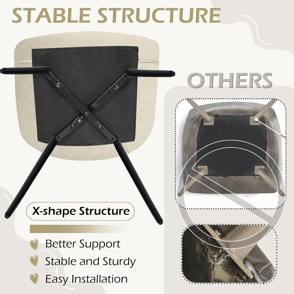 ECOTOUGE Dining Chairs Set of 4, Comfy Faux Leather Kitchen Chairs with Metal Legs, Mid Century Modern Chair for Bedroom, Living Room, Beige