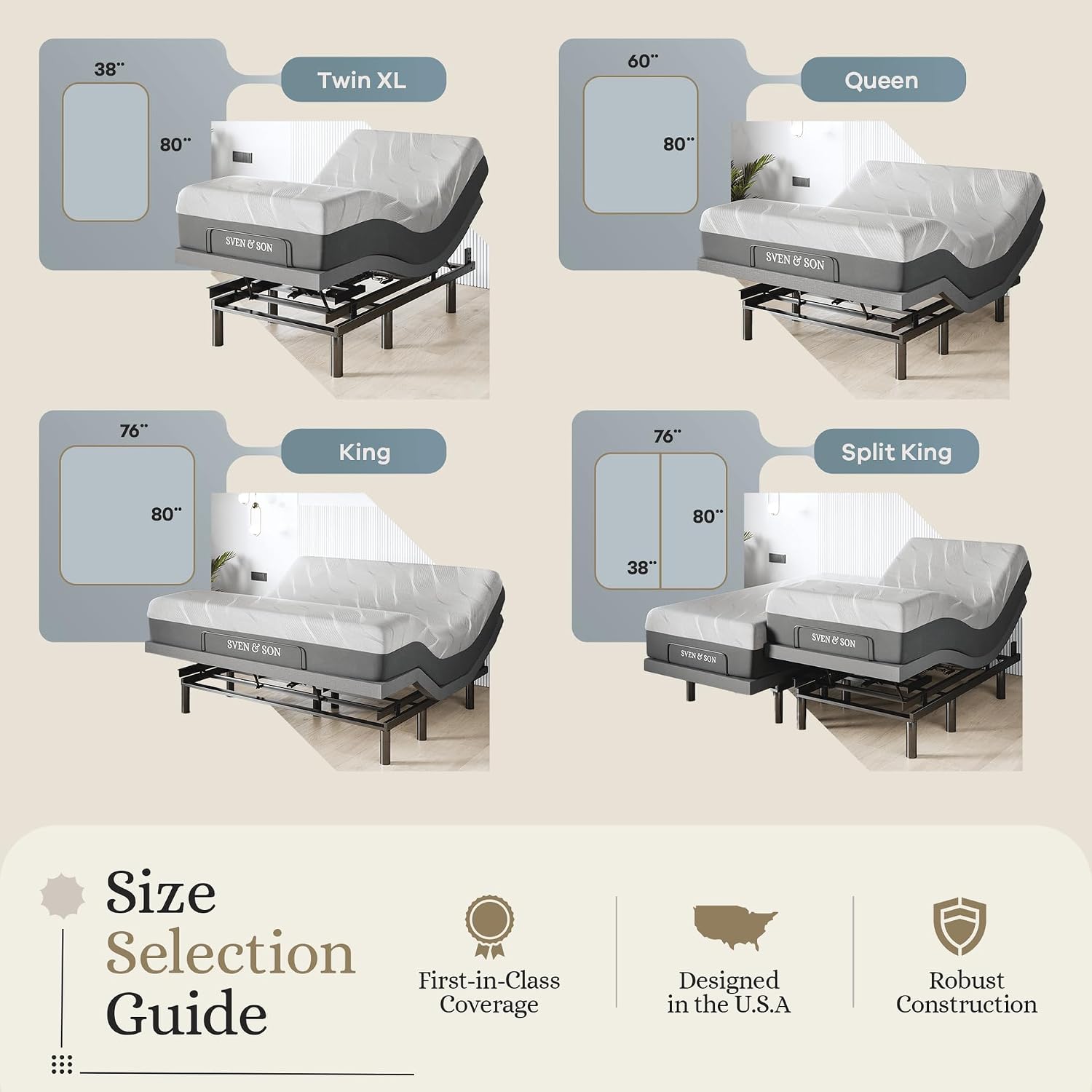 Sven & Son Harmony Adjustable Bed Base, Head and Foot Lift, Massage, Under-Bed Lights, USB, Gel Memory, Zero Gravity Smart Frame - Twin XL + 12 inch Memory Foam Matt (Medium)