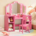 Garvee Princess Vanity Table & Chair Set for Girls with Tri-Folding Mirror, Touch Light Vanity Desk with Storage & High Back Chair - Convertible to Writing Desk, Gift for Girls
