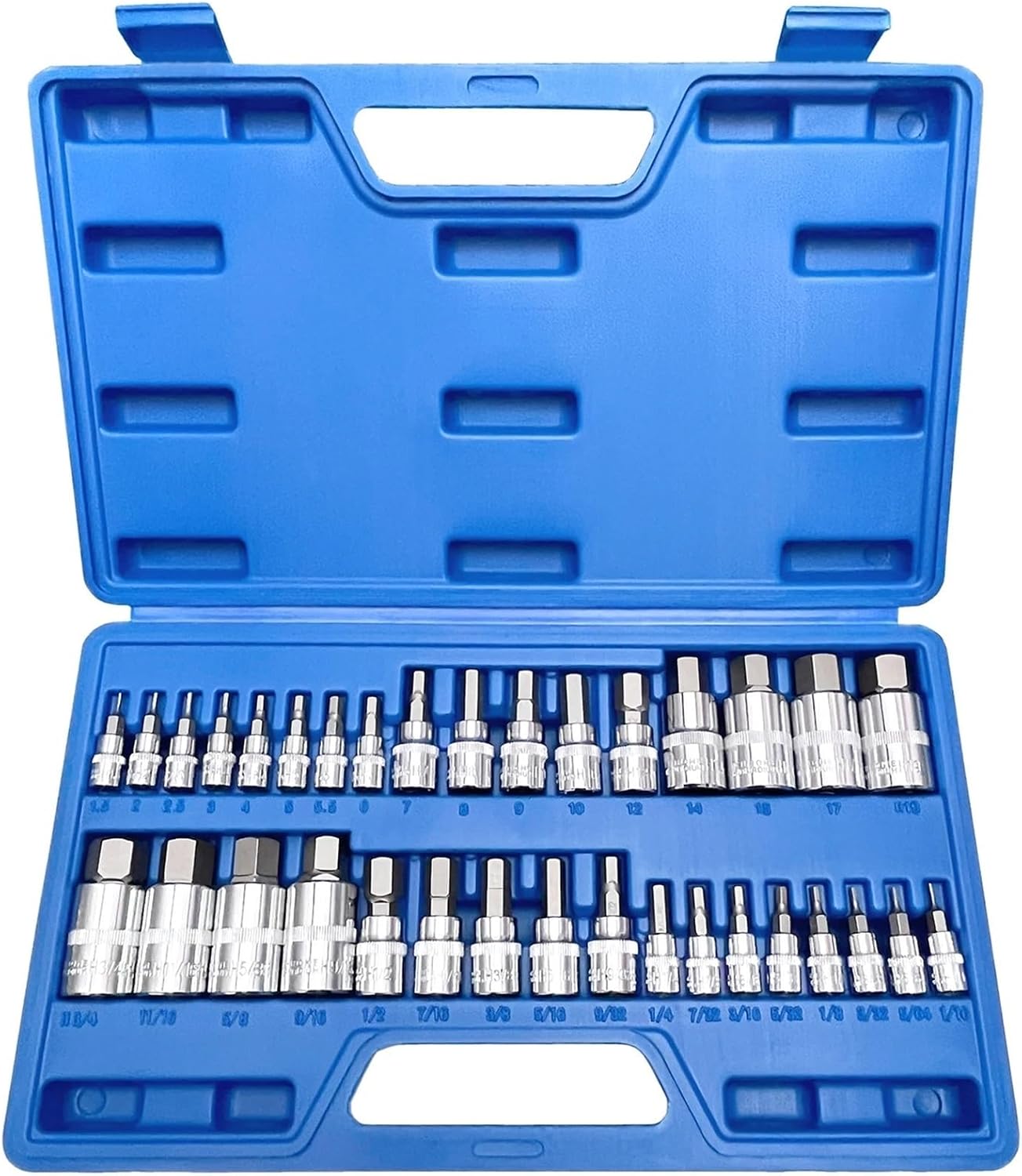 34Pcs Hex Bit Socket Set Allen Wrench Bit Kit Hex Key For Ratchet Socket Tool SA-E And Metric 3/8, 1/4, 1/2 Drive Socket