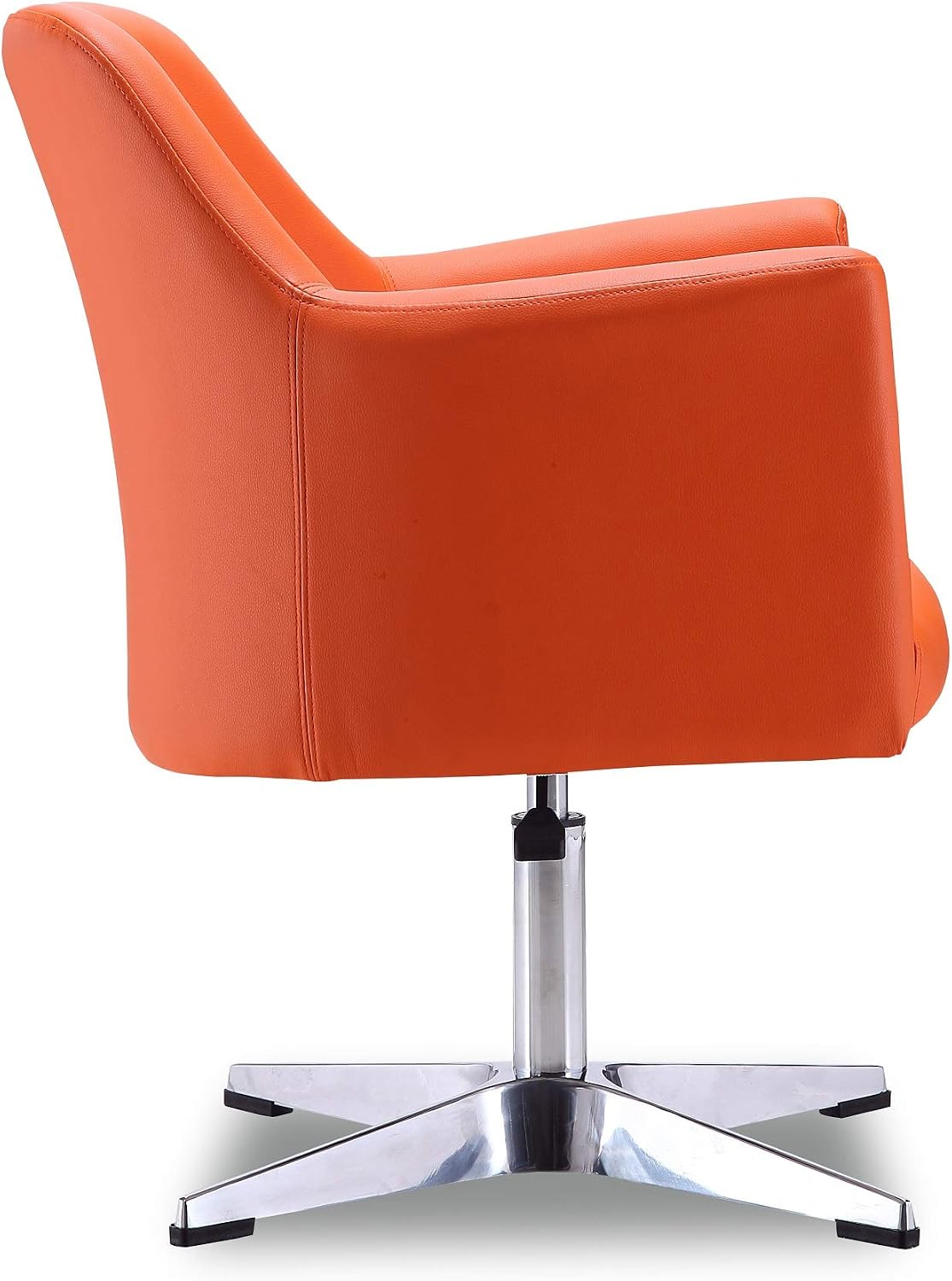 Manhattan Comfort Pelo Modern Swivel Accent Chair with 360° Turn, Adjustable Height, Faux Leather Upholstery & Chrome Base, Unique Tight Welded Construction, Set of 1, Orange