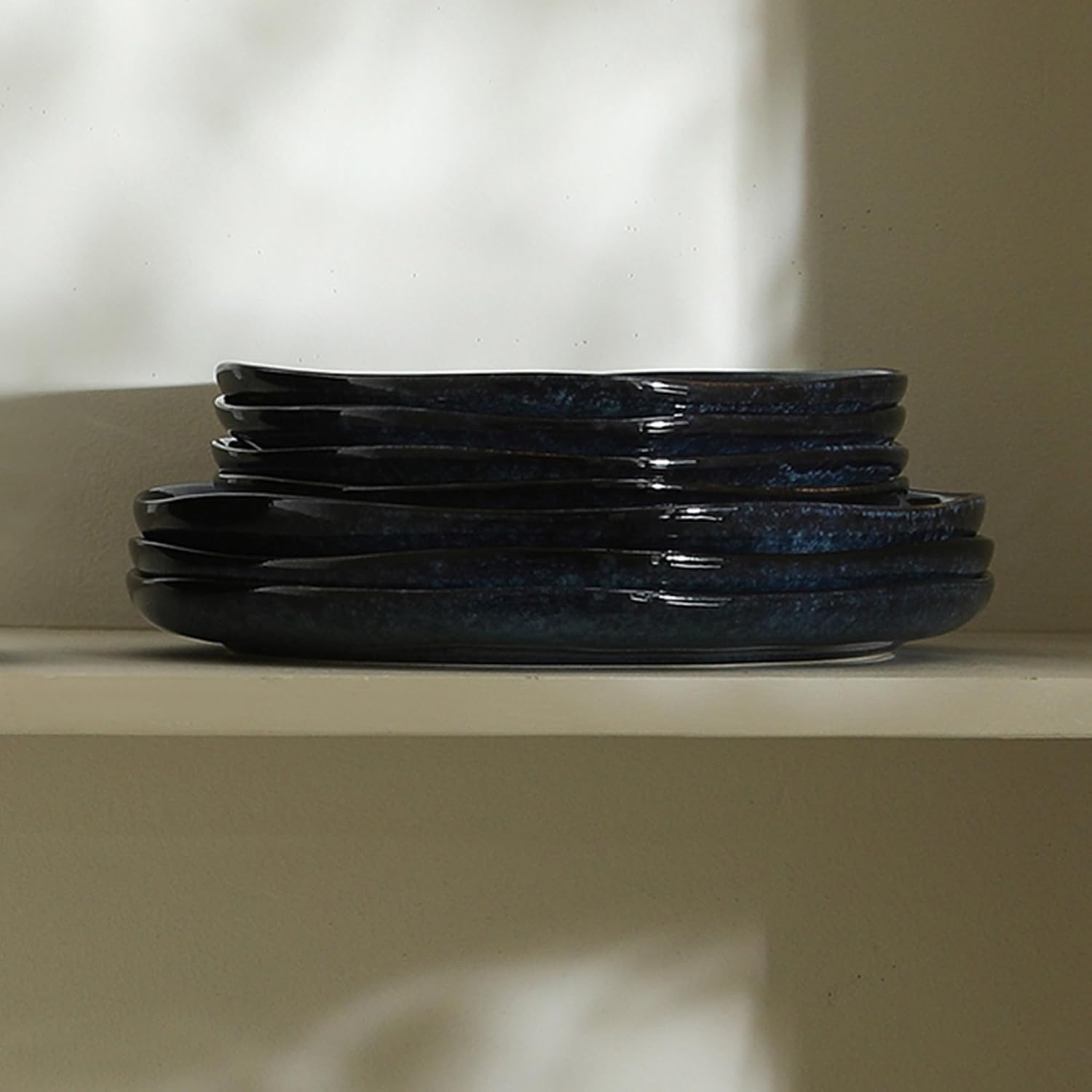 Stone Lain Mirella 4-Piece Dinner Plate Set Stoneware, Dishwasher and Microwave Safe, Blue