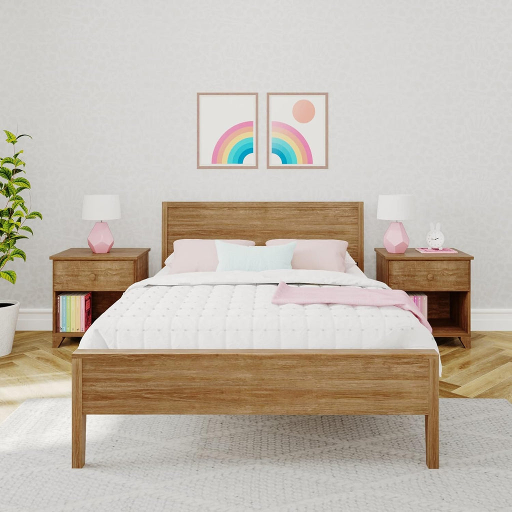 Max & Lily Full Bed, Solid Wood Full Bed Frame with Panel Headboard, Kids Full Bed with Wood Slat Support, No Box Spring Needed, Pecan