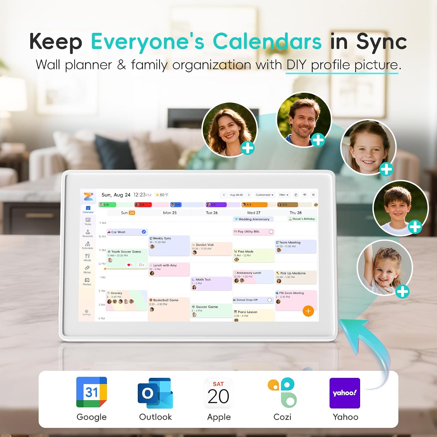 Westsee 15.6' Digital Wall Calendar Frame – Interactive Touchscreen Eletronic Calendars, Family Planner for Schedule, Photo Display, Meals, Chore Chart & Tasks, Wall & Desk Mountable(Grey&Blue))