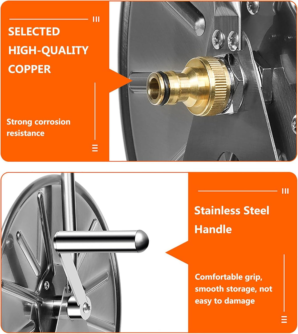 Stainless Steel Garden Hose Reel Cart for Watering Plants and Lawns, Portable Watering Car Wash Water Pipe Storage Rack, 131Ft of 1/2 Capacity