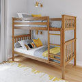Max & Lily Bunk Bed Twin over Twin, Solid Wood Bunk Bed Frame with Ladder for Kids, 14' Safety Guardrails, Easy Assembly, No Box Spring Needed, Pecan