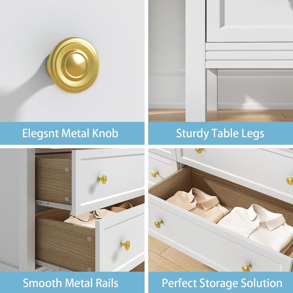 CARPETNAL White Dresser for Bedroom, 7 Drawer Dresser with Wide Drawers and Gold Metal Handles, 55' White and Gold Dressers TV Stand, Modern Dressers & Chests of Drawers for Hallyway, Entryway