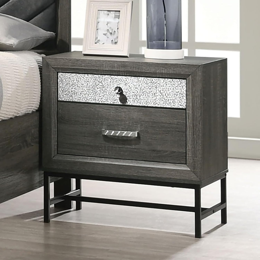 MASARA Contemporary 3-Piece Bedroom Set with Storage Footboard, Gray, Fabric Padded Headboard, Metal Legs, Crystal Acrylic Accents, Available in Queen/King/Full Sizes, Bed with 2 Nightstands (Full)