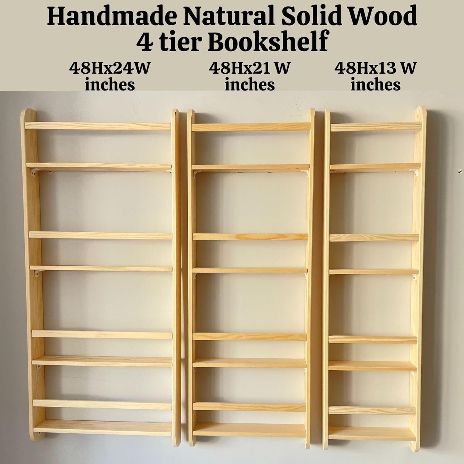 4 Tier Natural Wood Handmade Montessori Kids Bookshelf, Wall Mounted Space Saver Children for Nursery (Wide 24' Width, Natural)