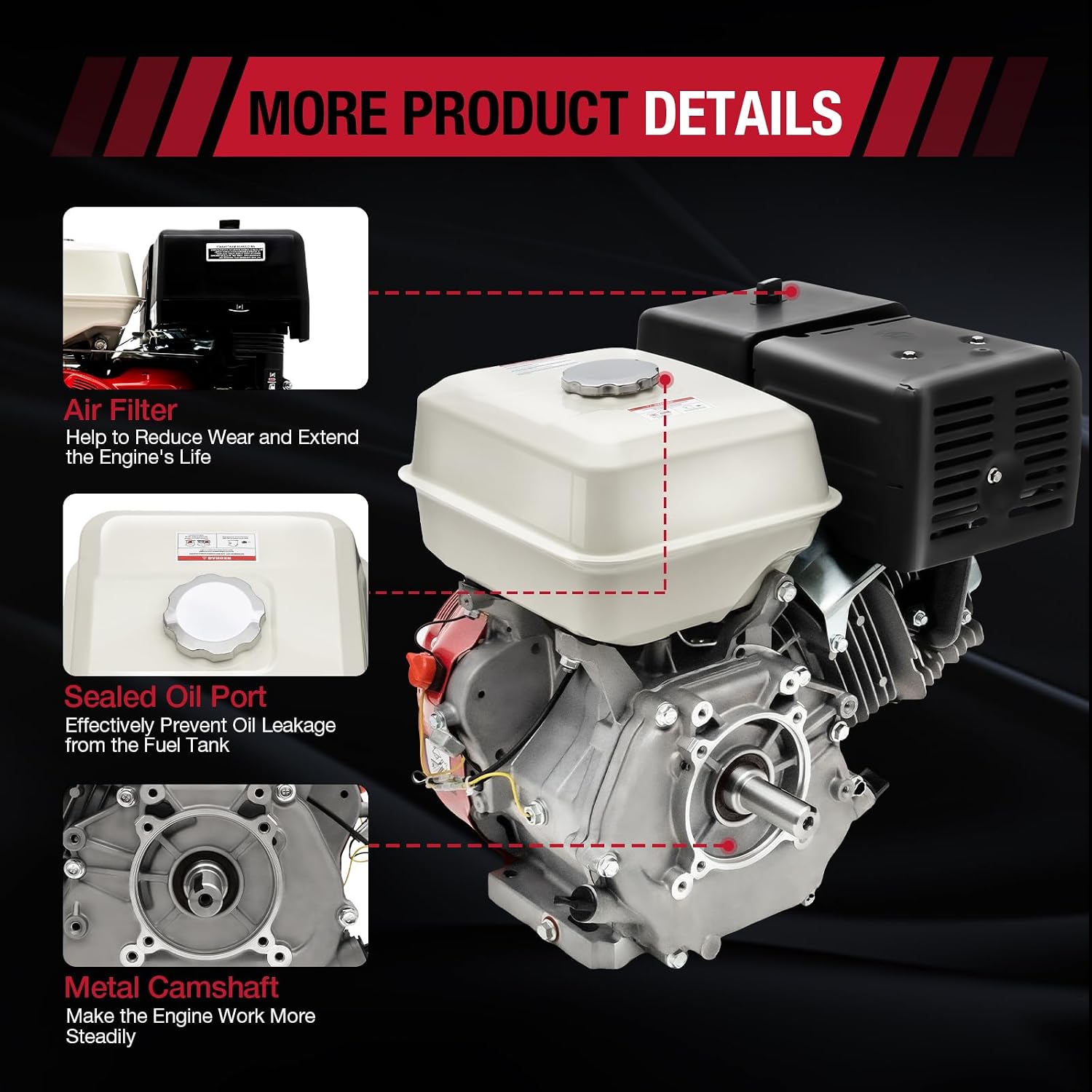 Gas Engine 15HP, 420CC Gas Powered 4 Stroke Multi-Use Engine Pull Start Air Cooled (15HP, 420CC, Red)