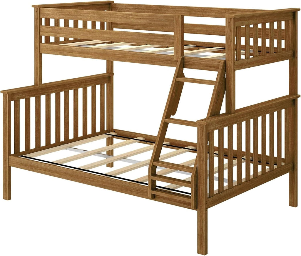 Max & Lily Bunk Bed Twin Over Full Size with Ladder, Solid Wood Platform Bed Frame with Ladder for Kids, 14' Safety Guardrails, Easy Assembly, No Box Spring Needed, Pecan
