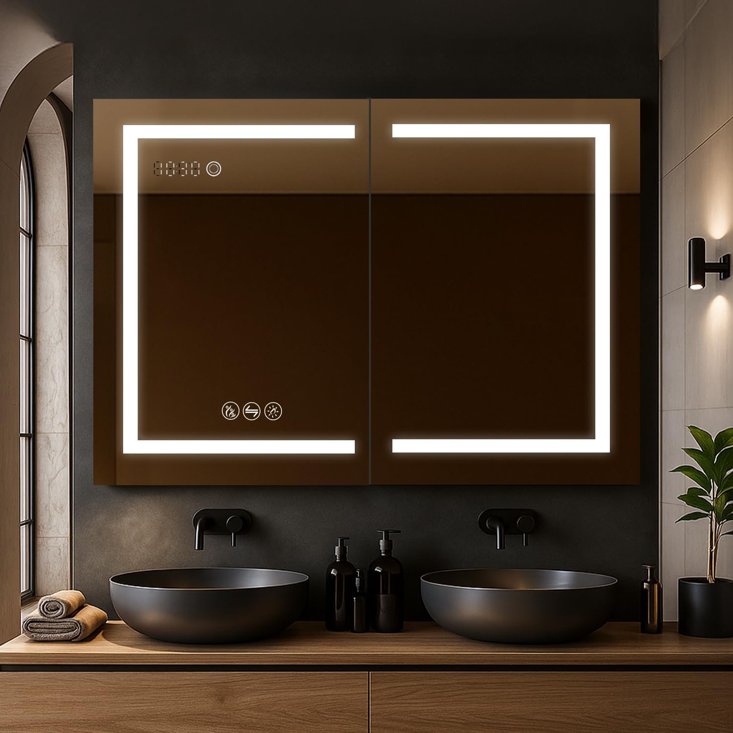Blossom LED Mirror Medicine Cabinet with Lights, 48x32 Inch, Lighted Bathroom Mirror Medicine Cabinet with Defogger, Recessed/Surface 3X Makeup Mirror, Adjustable Brightness, Outlets & USB, A2(M)-48
