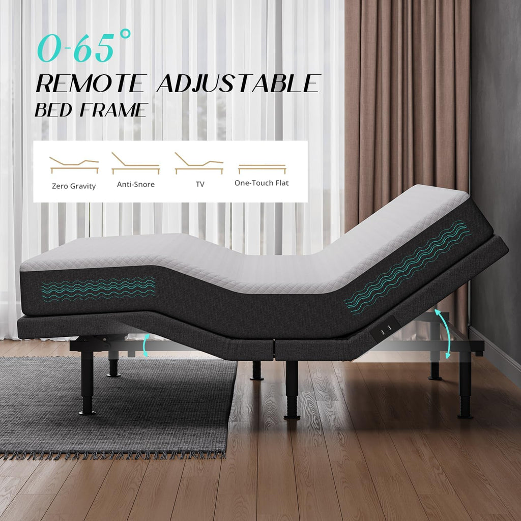 Adjustable Bed Frame Full Size with Massage -Wireless Remote Electric Power Bed Foundation Under-Bed Lighting | Zero Gravity | USB PortsX2 | Height Adjustable Legs