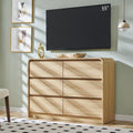 Aitjunz Modern 6 Drawers Dresser for Bedroom, 47' Wide Wood Dressers & Chests of Drawers w/Curved Profile Design, Mid Century Modern Dresser w/Natural Texture for Bedroom, Living Room, Natural Oak