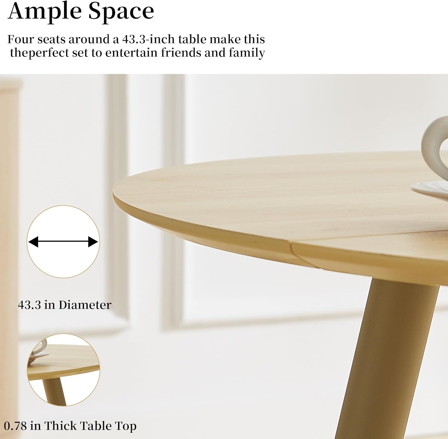 HIPIHOM 43.3 Inch Cream Round Dining Table for 4, Space-Saving Dinette Perfect for Kitchen Dining Living Room(Cream Table)