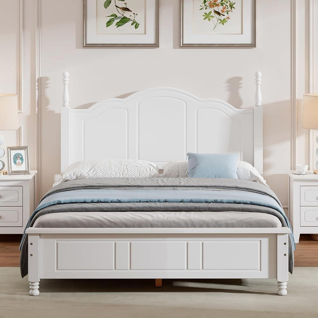 A Three-piece Furniture Set, A Sturdy Wooden Bed with A Bedside Table, Suitable for A Family Setting(White(Full))