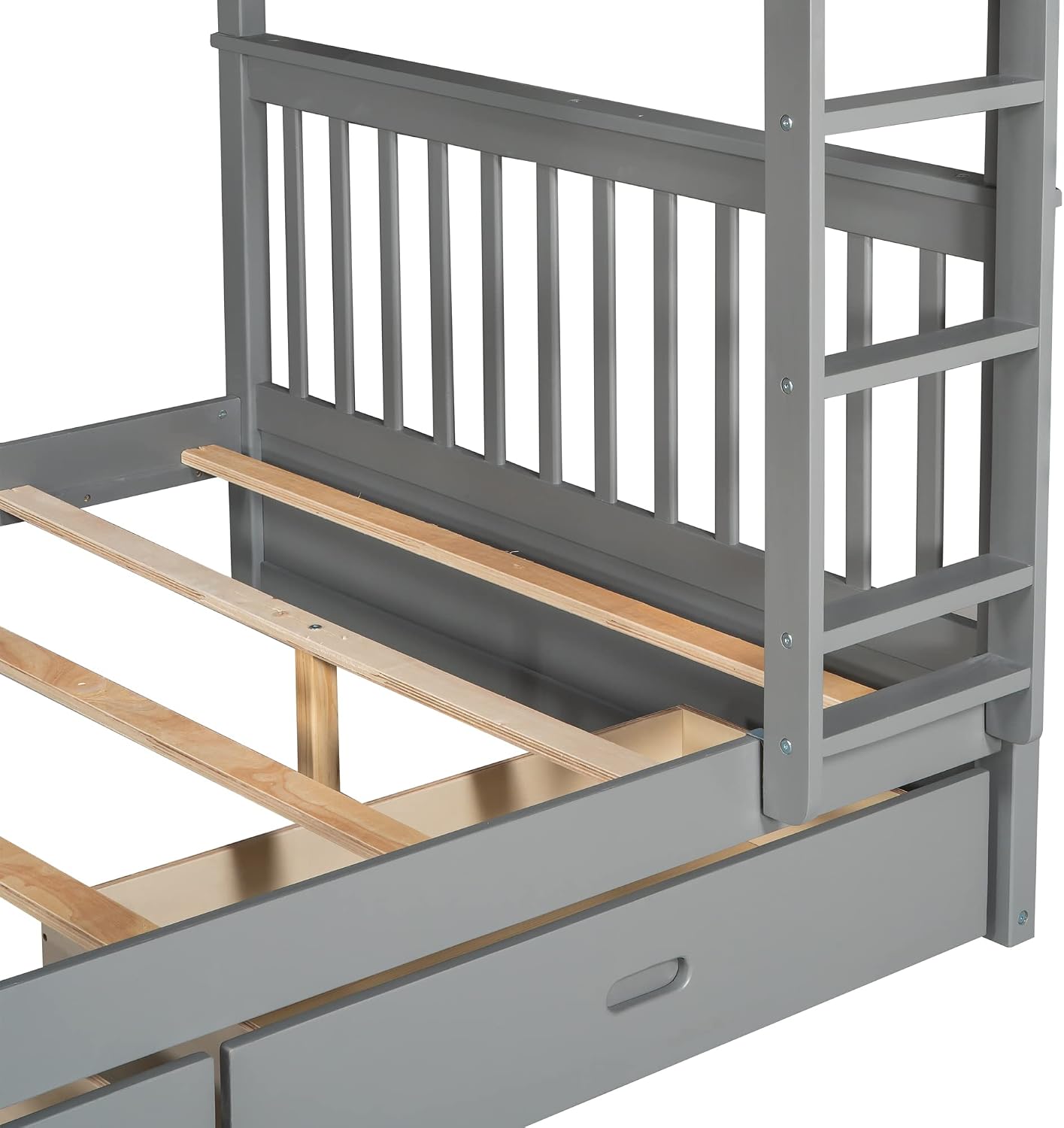 Merax Wood Bunk Bed with Drawers,Convertible Wood Bunk Bed with Ladders and Two Storage Drawers,Solid Wood Detachable Bed Frame with Ladders,Full Over Full,Grey