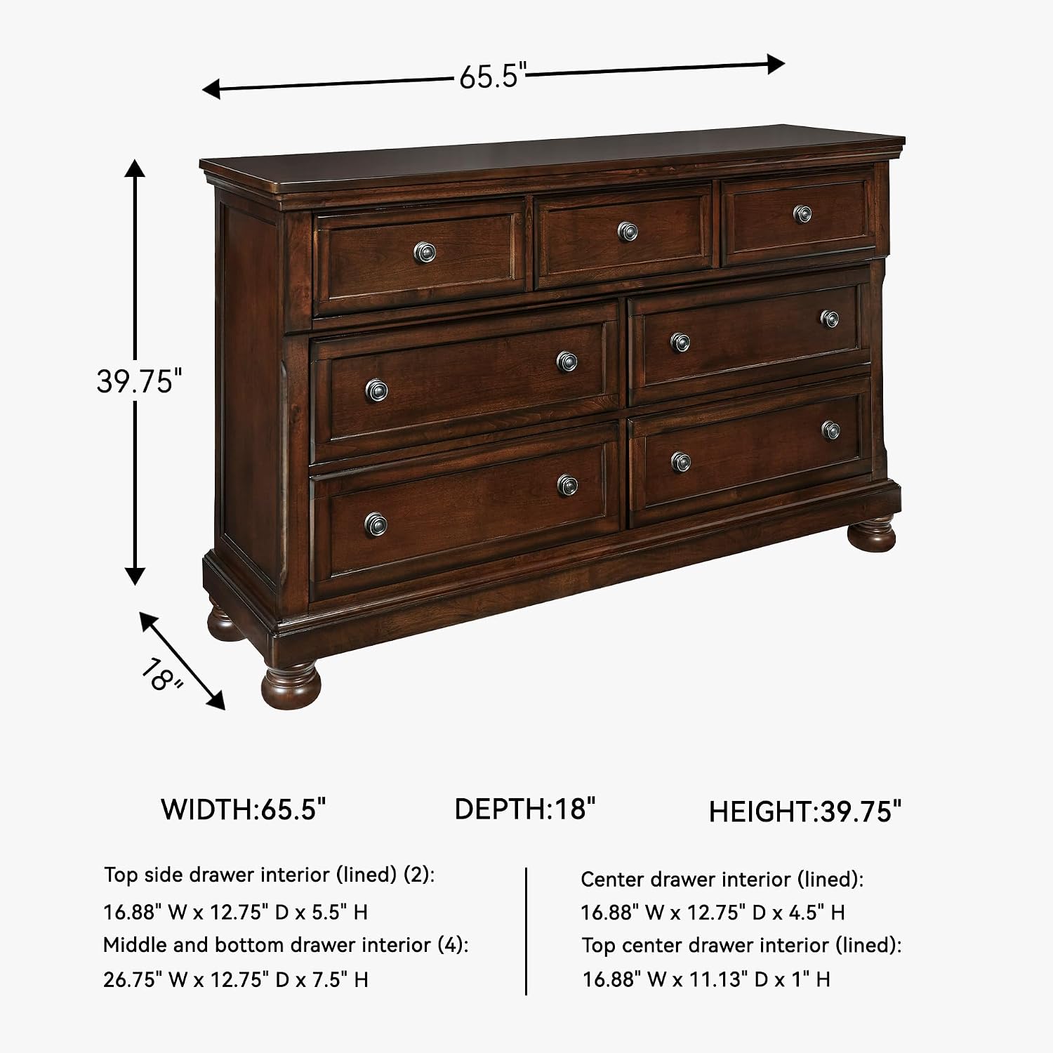 Signature Design by Ashley Porter Traditional 7 Drawer Dresser, Dark Brown