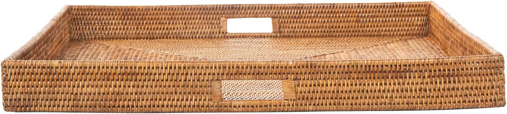 KOUBOO La Jolla Rattan Tray, Square Woven Tray - Decorative Coffee Table, Breakfast Tray, Home Decor Basket Style, Extra Large, Honey-Brown