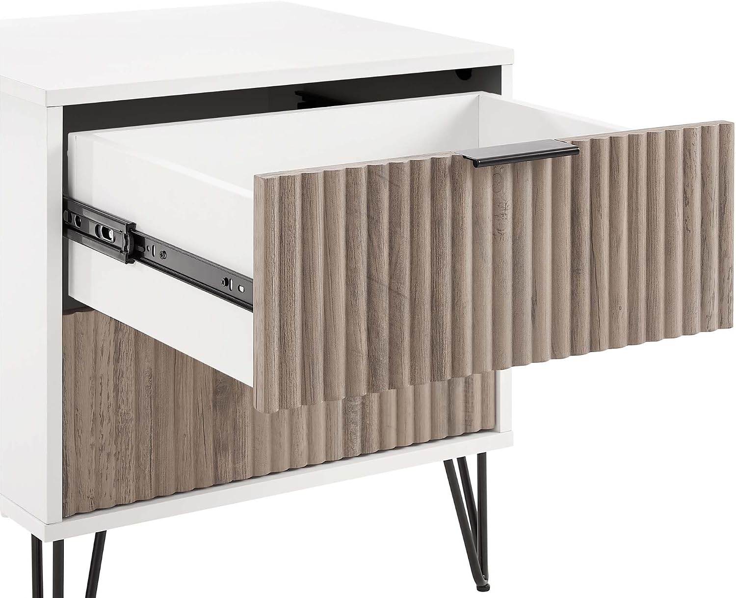 Manhattan Comfort Dumbo 3-Piece Modern Dresser Drawer and Nightstand Set, Tall and Double - Vertical Ribbed Design - No Tool Assembly Storage for Bedroom & Living Room, White/Grey