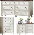RWYHG Farmhouse Dresser and Nightstand Sets 4 Piece, Wooden 7 Drawers Dresser & 43.5' Tall Chest of Drawers, 18' Roman Column Nightstand Set of 2, Furniture Dressers for Bedroom, Living Room