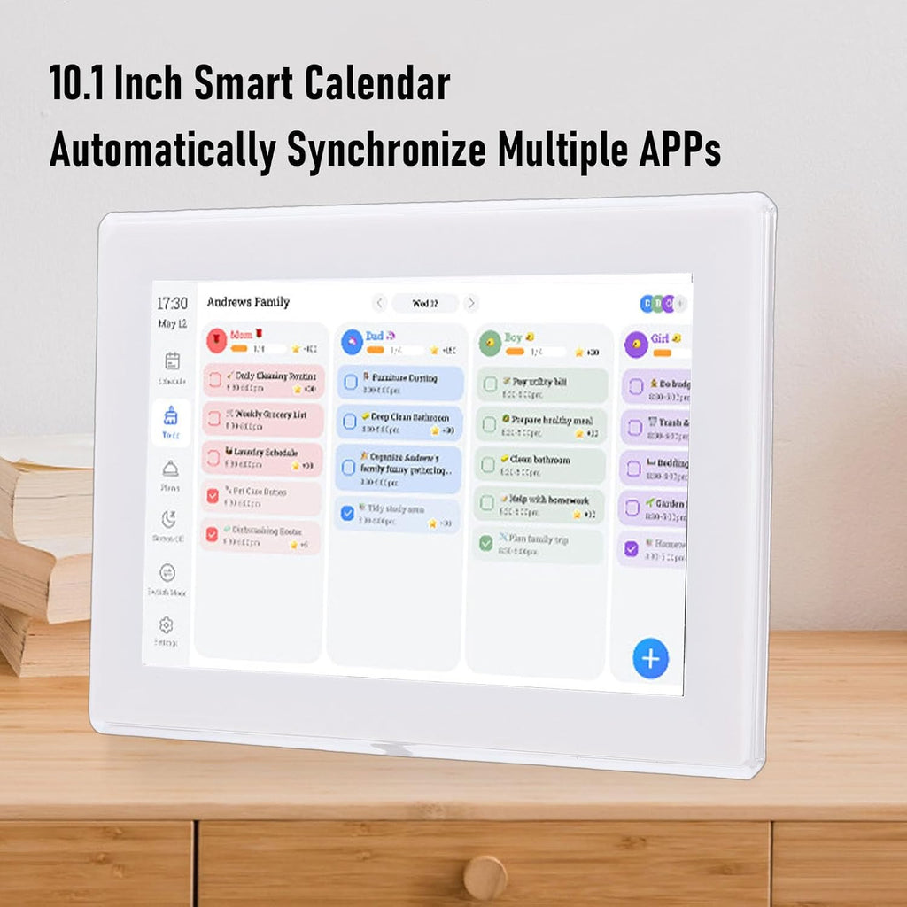 XUMIUZIY Smart Digital Calendar & Chore Chart, 10.1 Inch WiFi Interactive Touchscreen Smart Family Planner, APP Control, Digital Photo Frame Share Moments from Anywhere (White)