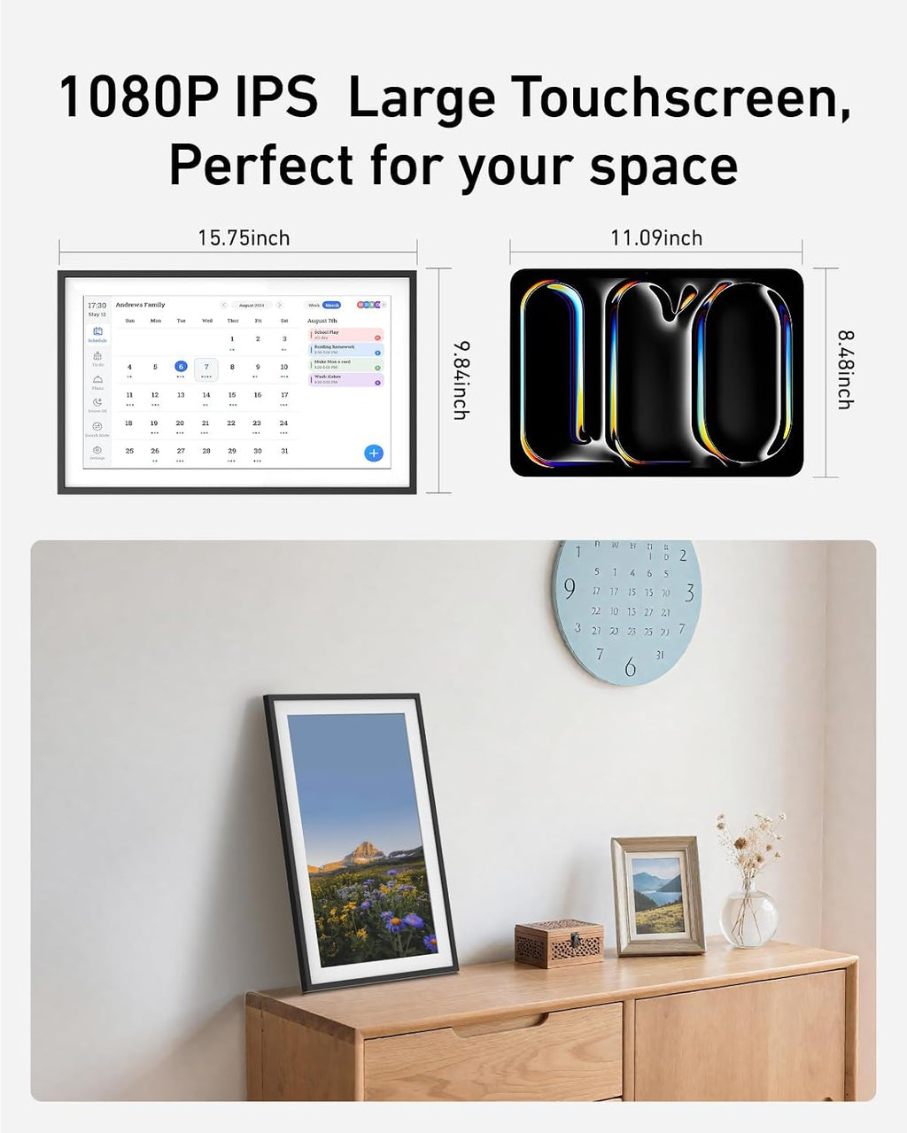 15.6 inch Digital Calendar, Smart Calendar for Home Organization, IPS FHDTouchscreen Interactive Display, Wall Planner Smart Family Schedules/Digital Picture Frames for Wall/Desk Mountable