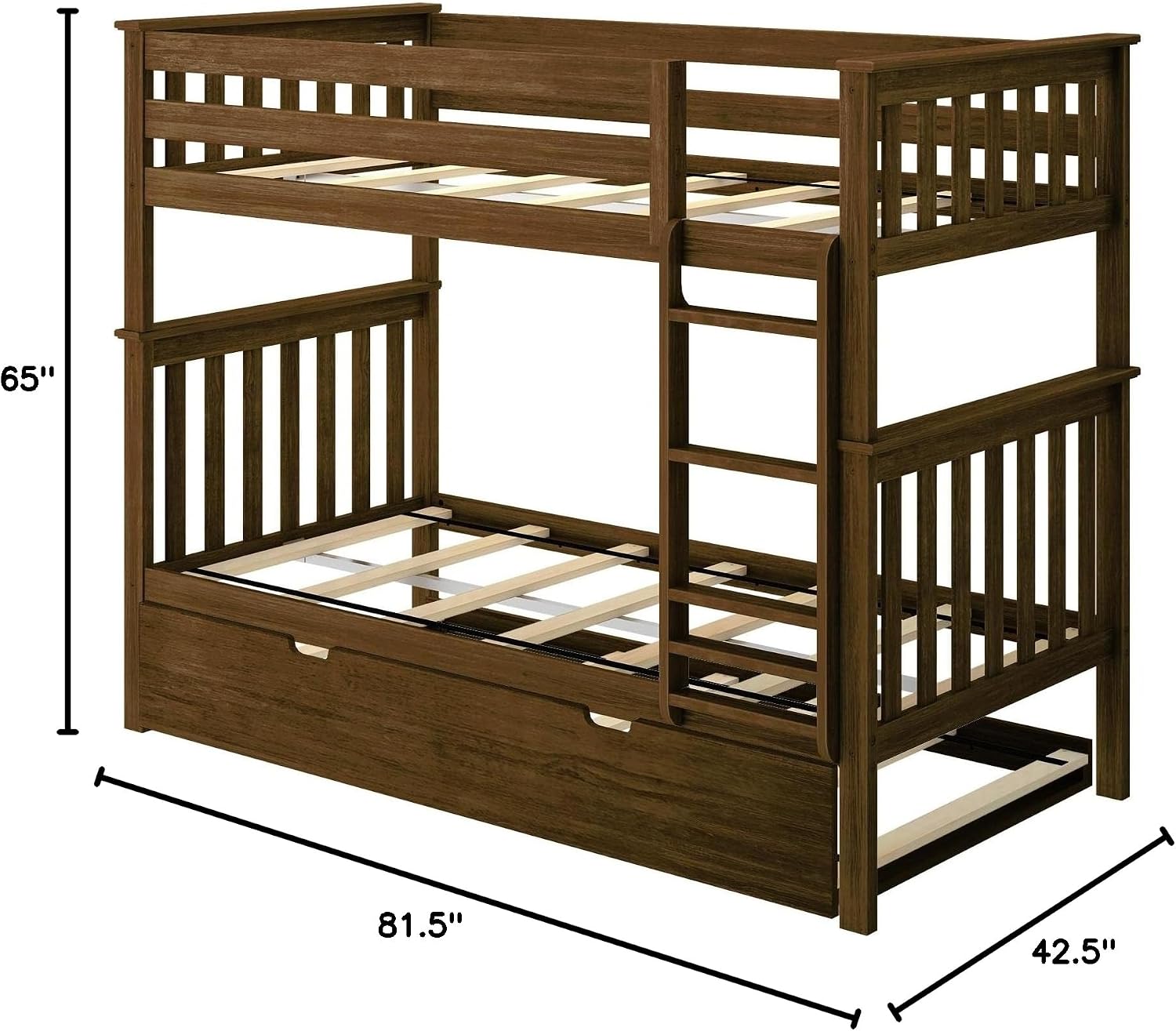 Max & Lily Bunk Bed, Twin-Over-Twin Bed Frame for Kids with Trundle, Walnut