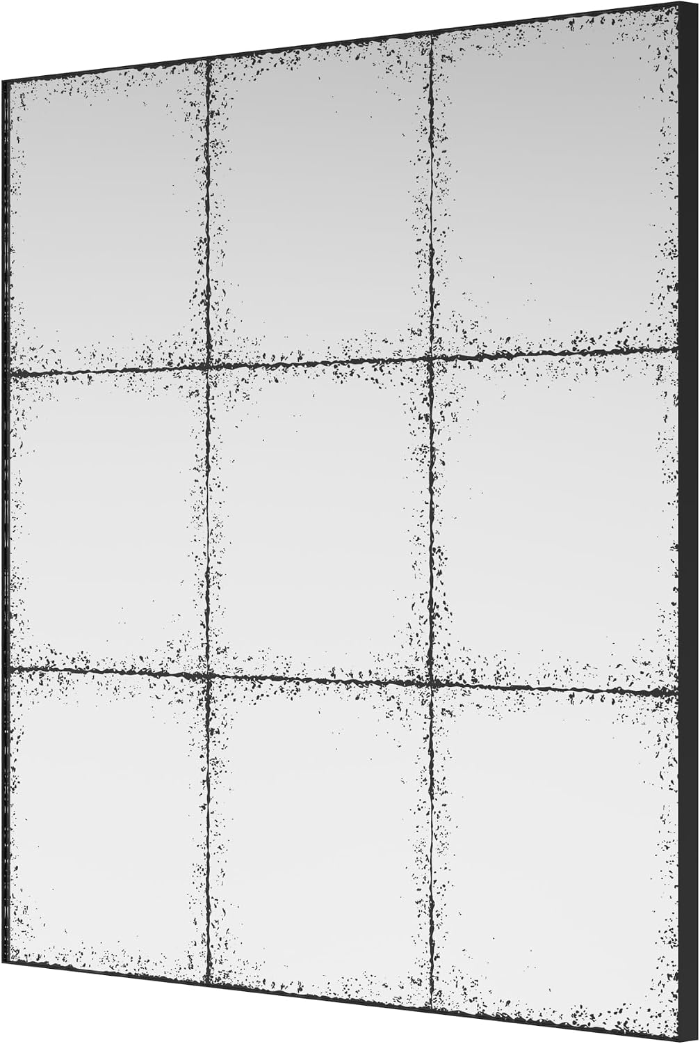 whitebeach Window Pane Black Mirror,Farmhouse Wall Mirror,Mantel Mirror for Fireplace/Entryway/Hallway/Living Room,36'X 36'