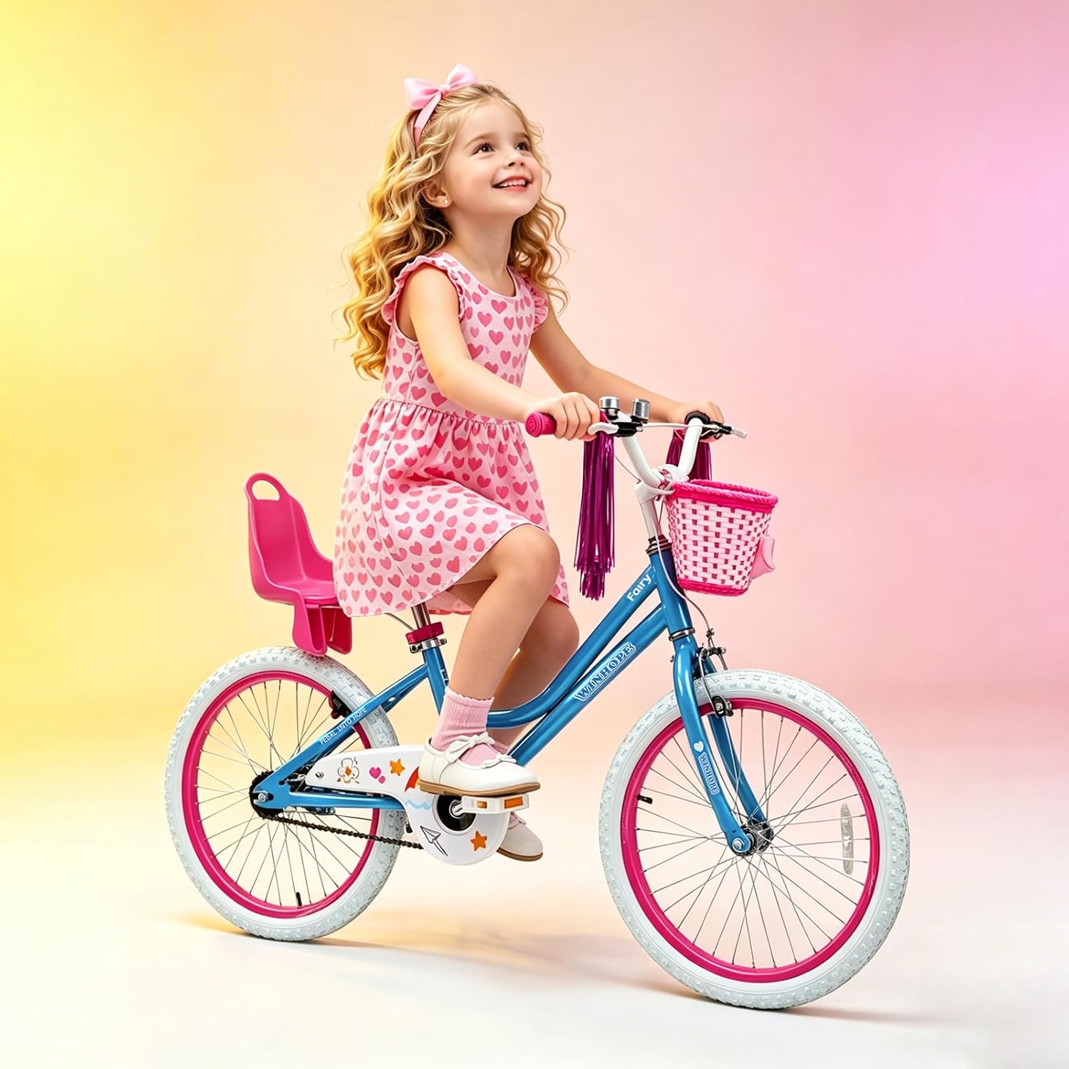 WinHope Girls Bike with Doll Seat, 12 14 16 18 20 Inch Kids Bike for 2-12 | Dual Brake with Training Wheels / Kickstand & Streamers Birthday Gift for Toddler Outdoor Riding, Multiple Colors