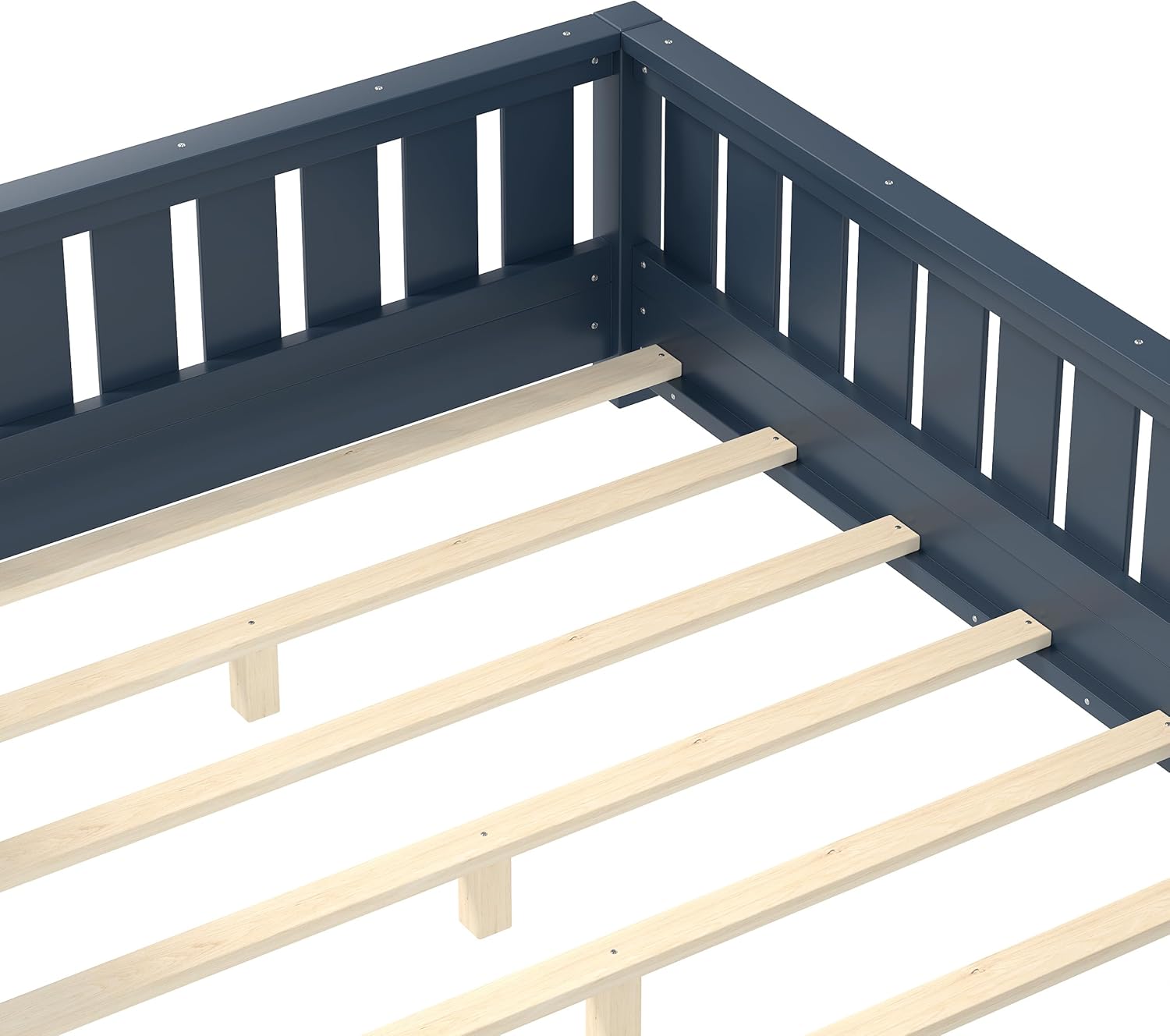 Bellemave Full Size Montessori Floor Bed with Slats and Fence, Full Size Montessori Bed with Rails and Bookcase, Easy Assemble Floor Beds Frame,Blue
