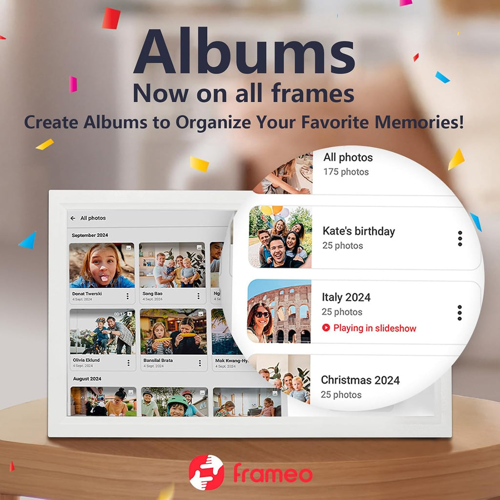 21.5inch FRAMEO Digital Photo Frame with 1920x1080 FHD IPS LCD Touch Screen, Dual-WiFi Share Moments via Frameo, 32GB Storage, USB Drive/SD Card Extend Storage, Auto-Rotate, Wall Mountable with VESA