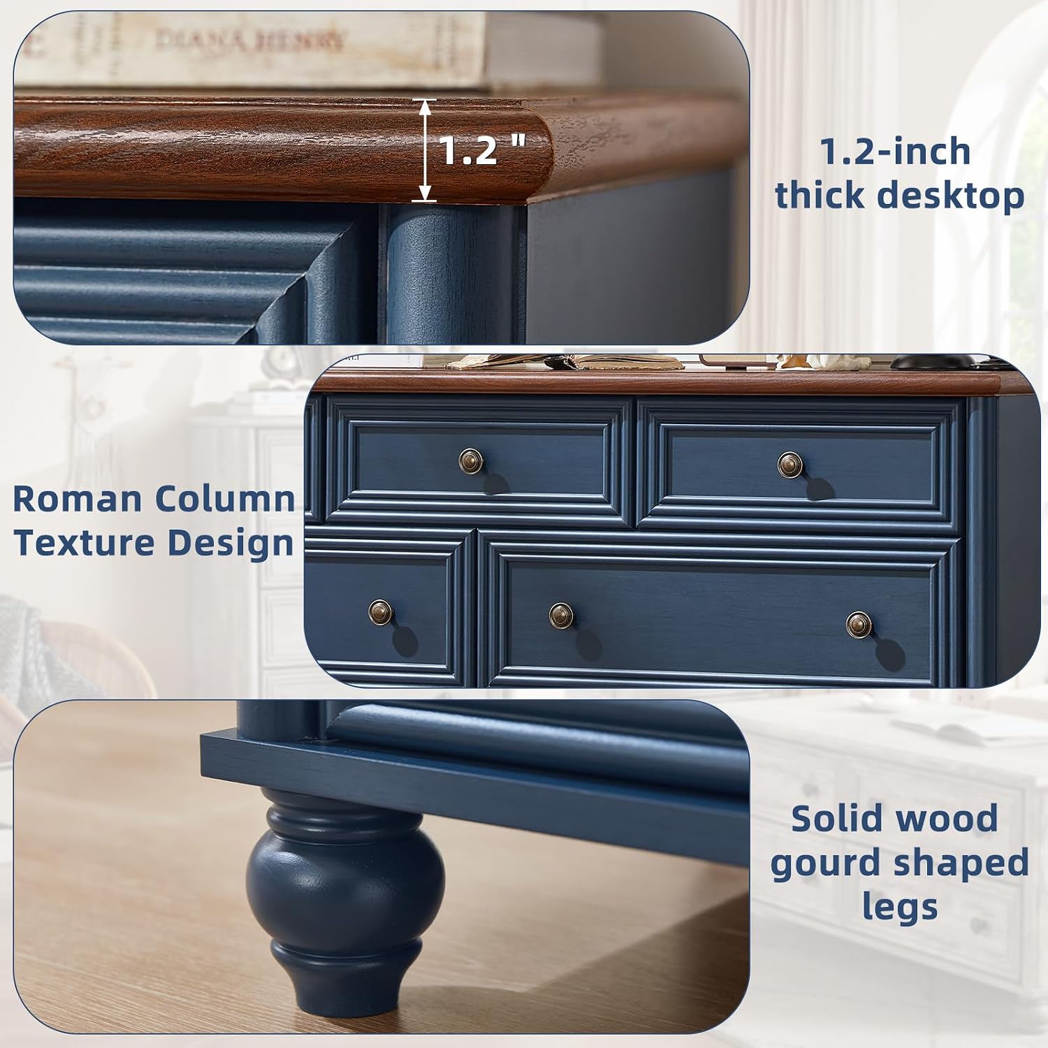 Farmhouse Dressers & Night Stand Set of 4, Wood 54' Wide 7 Drawer Dresser & 45' Tall Chest of Drawers, 18' Roman Column Nightstand Set of 2, Bedroom Furniture Dresser Sets for Home Living Room Hallway