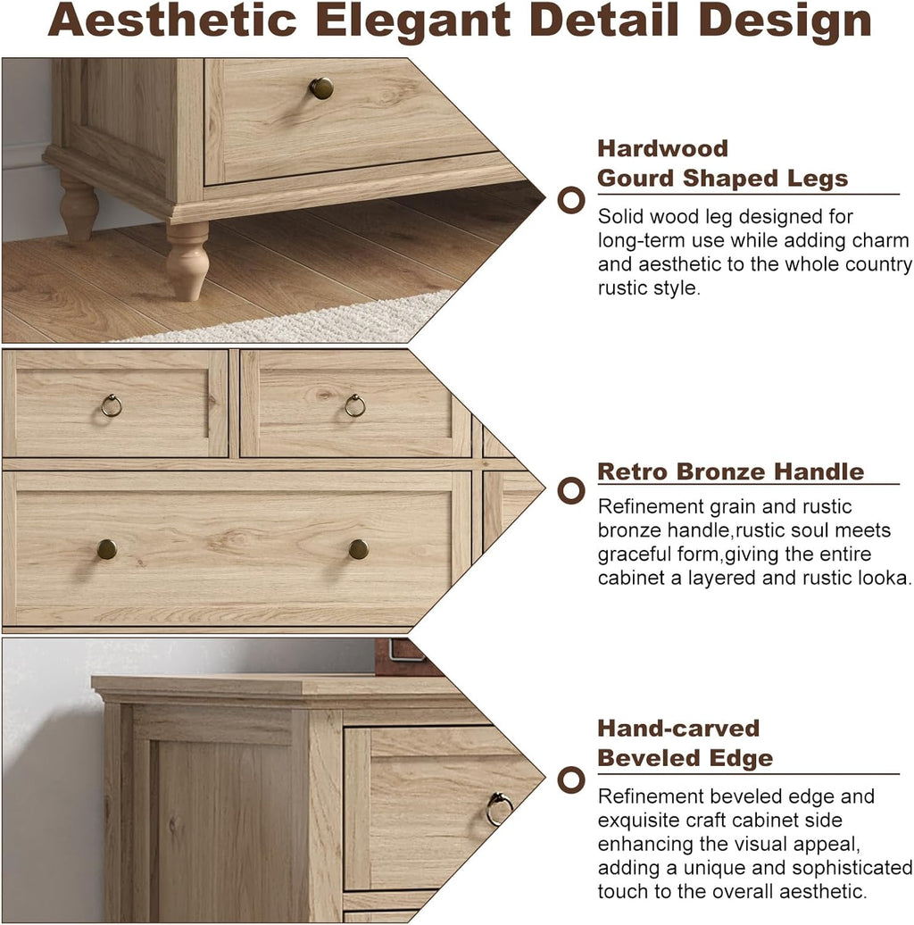 chartustriable 65inch Large Long Drawer Dresser w/Deep Drawers,Rustic Wood 8 Drawer Dresser with Large Capacity for Living Room,Wooden Chest of Drawers for Bedroom,Living Room,Entryway,Oak