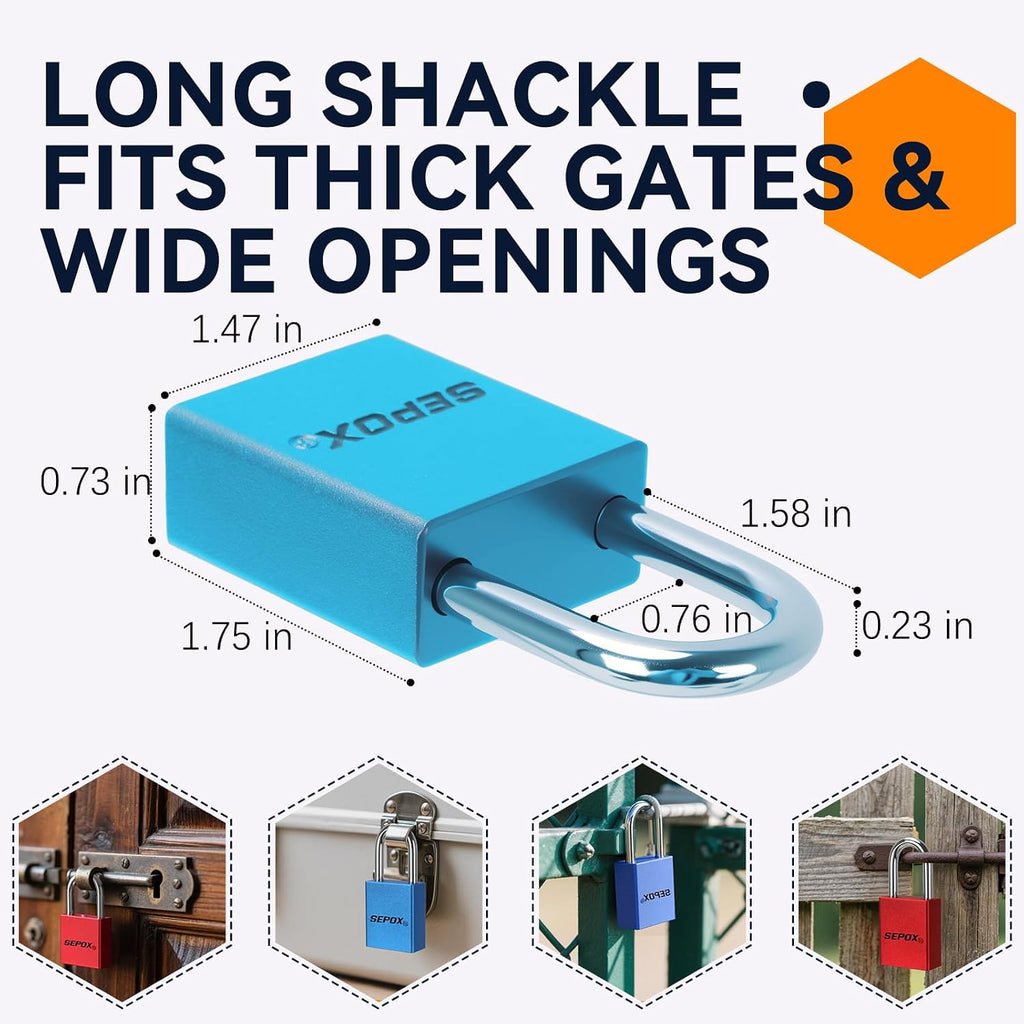 SEPOX® Ultra Rust-Resistant Weatherproof Padlocks, Blue Aluminum Set of 24 Padlocks with 36 Same Keys, High Security for Outdoor & Industrial Like Lock-Out, Gates, Storage, Lockers, Fences