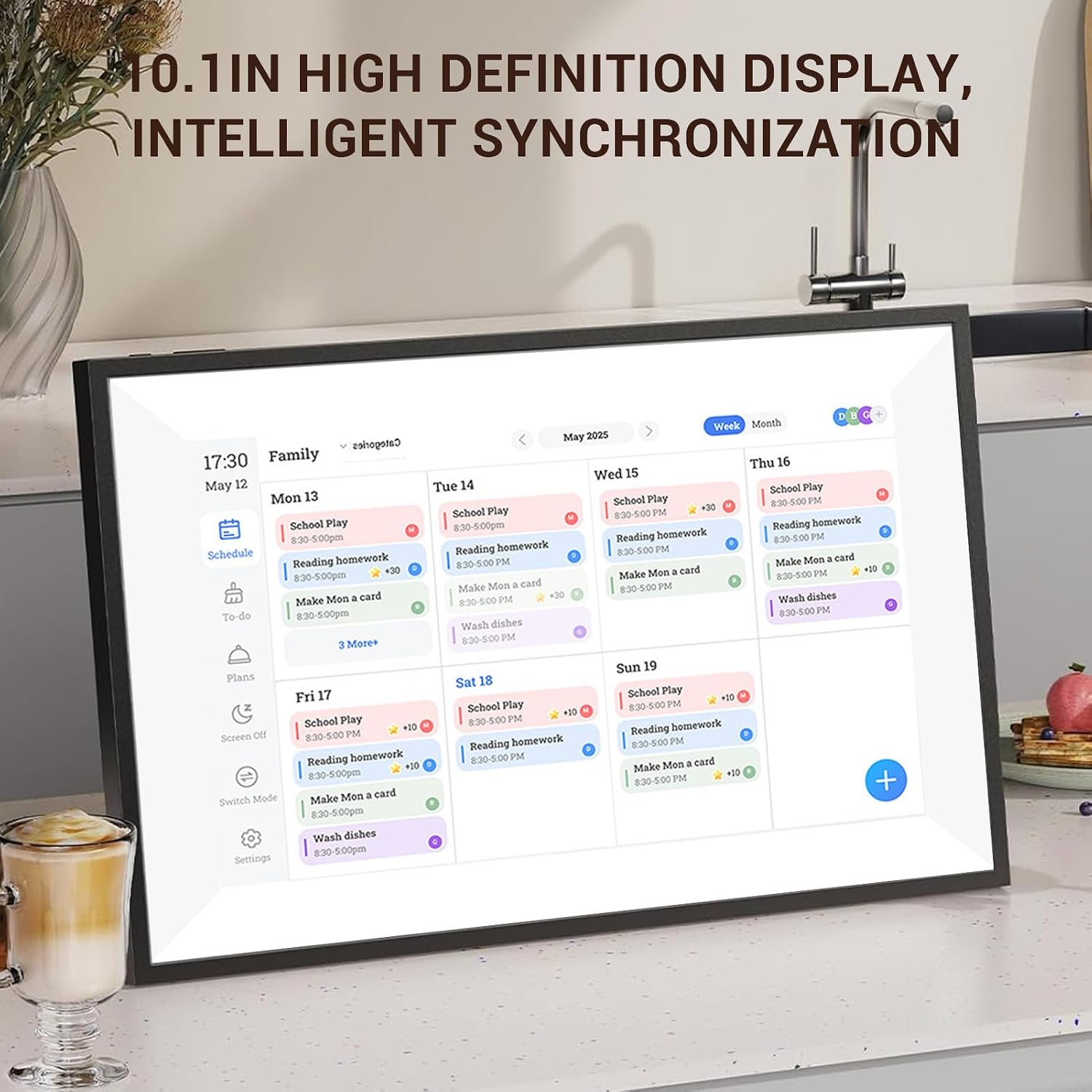 10.1' Digital Calendar Chore Chart, HD Interactive Touchscreen, Smart Family Planner, Digital Wall & Desk Mountable for Seamless Scheduling, Photo Frame