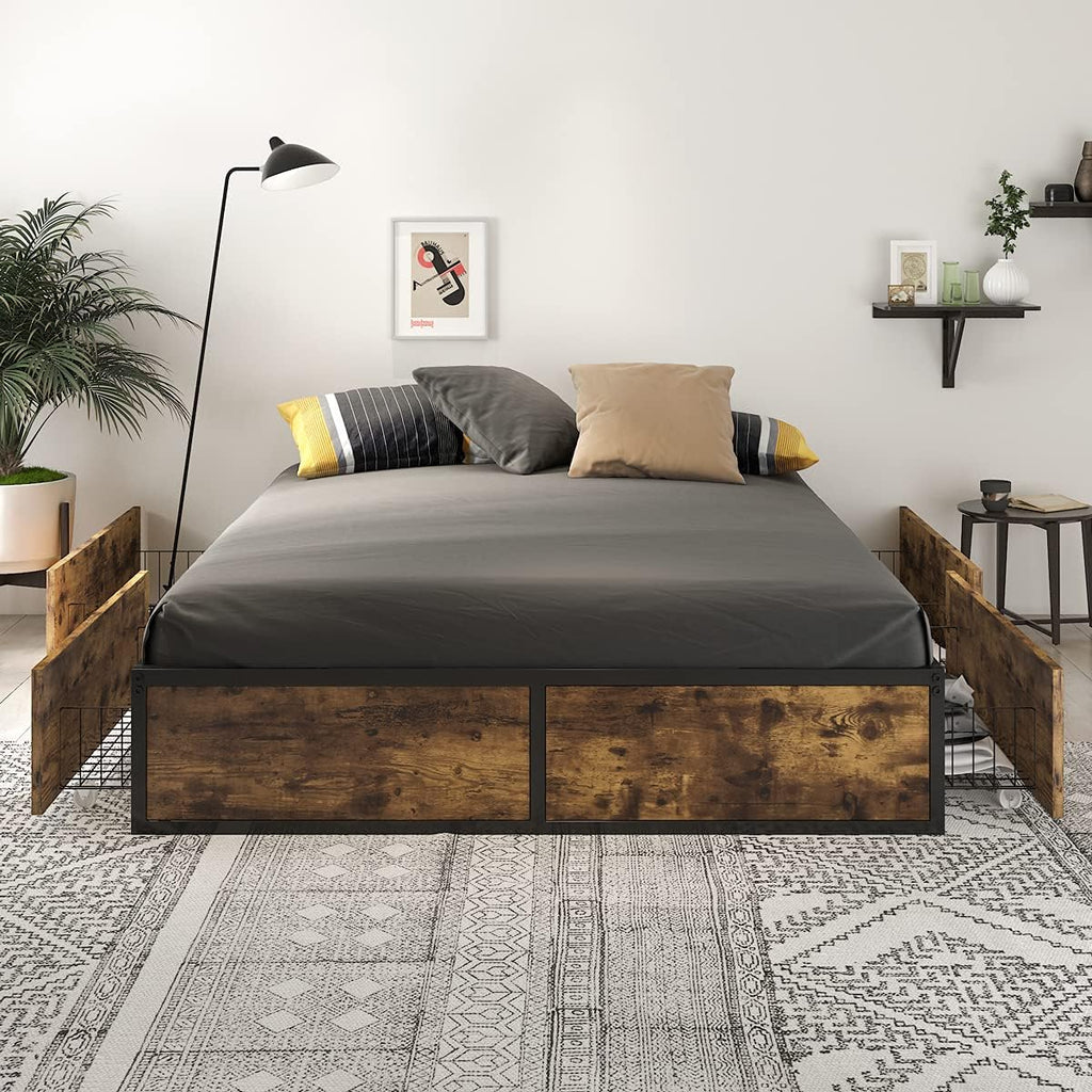 SHA CERLIN Queen Platform Bed Frame with Storage Drawers, Sturdy Metal and Wood Construction, Modern Design, No Box Spring Needed, Easy Assembly