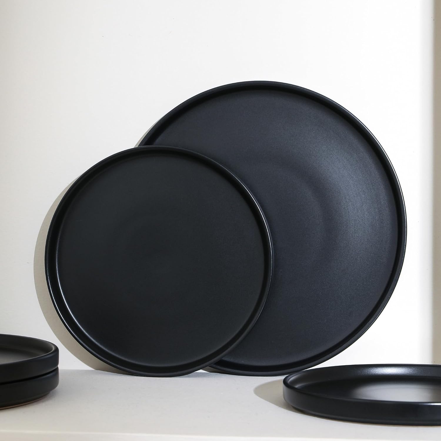 Stone Lain Celina Modern Stoneware 32-Piece Dinnerware Set, Cereal and Dinner Bowls, Dinner and Salad Plates, Plates and Bowl Set, Dish set for 8, Black