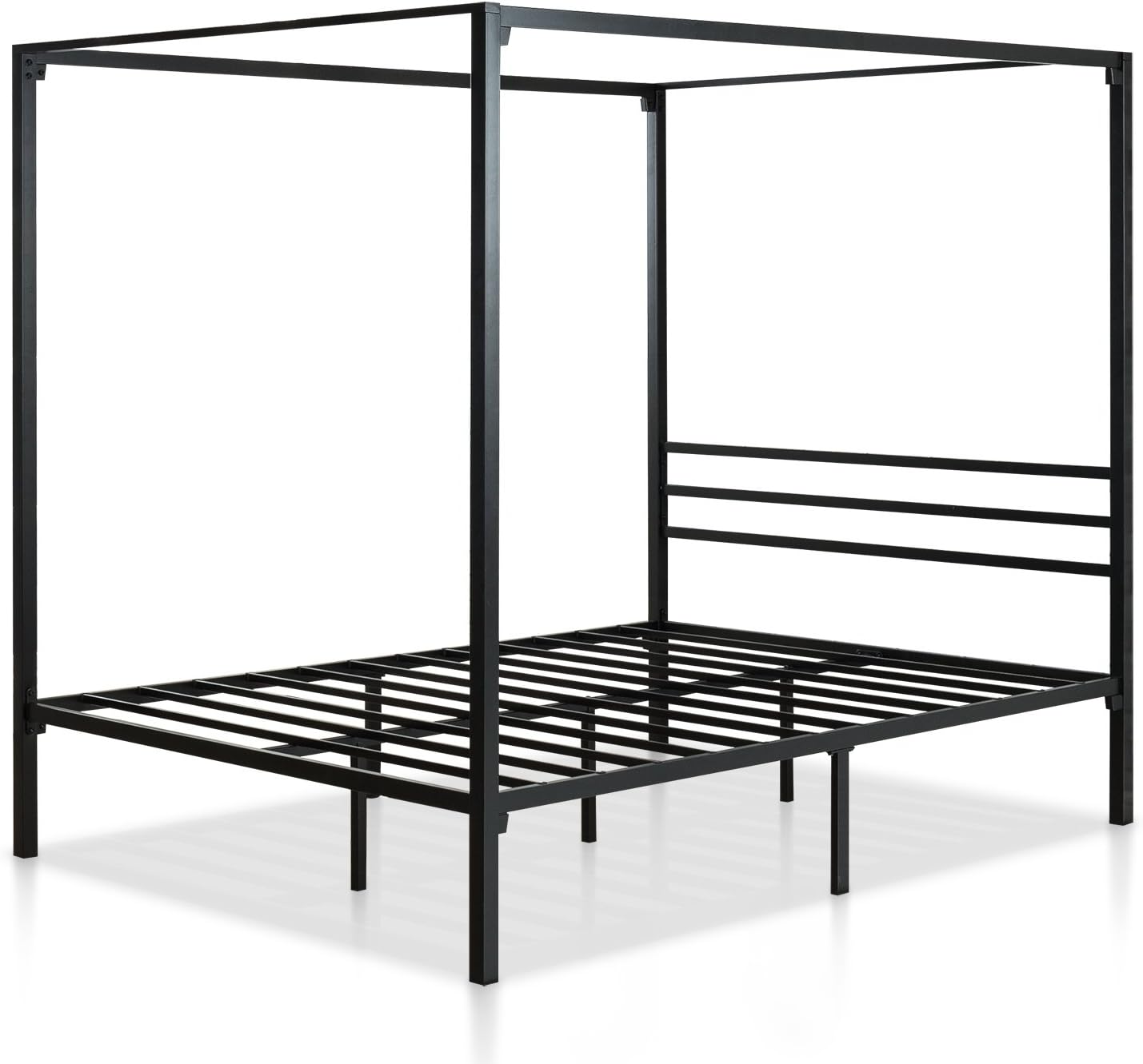 Zinus Patricia Metal Framed Canopy Four Poster Platform Bed Frame/Strong Steel Mattress Support/No Box Spring Needed, Queen, Black (OLB-CPBF-Q)