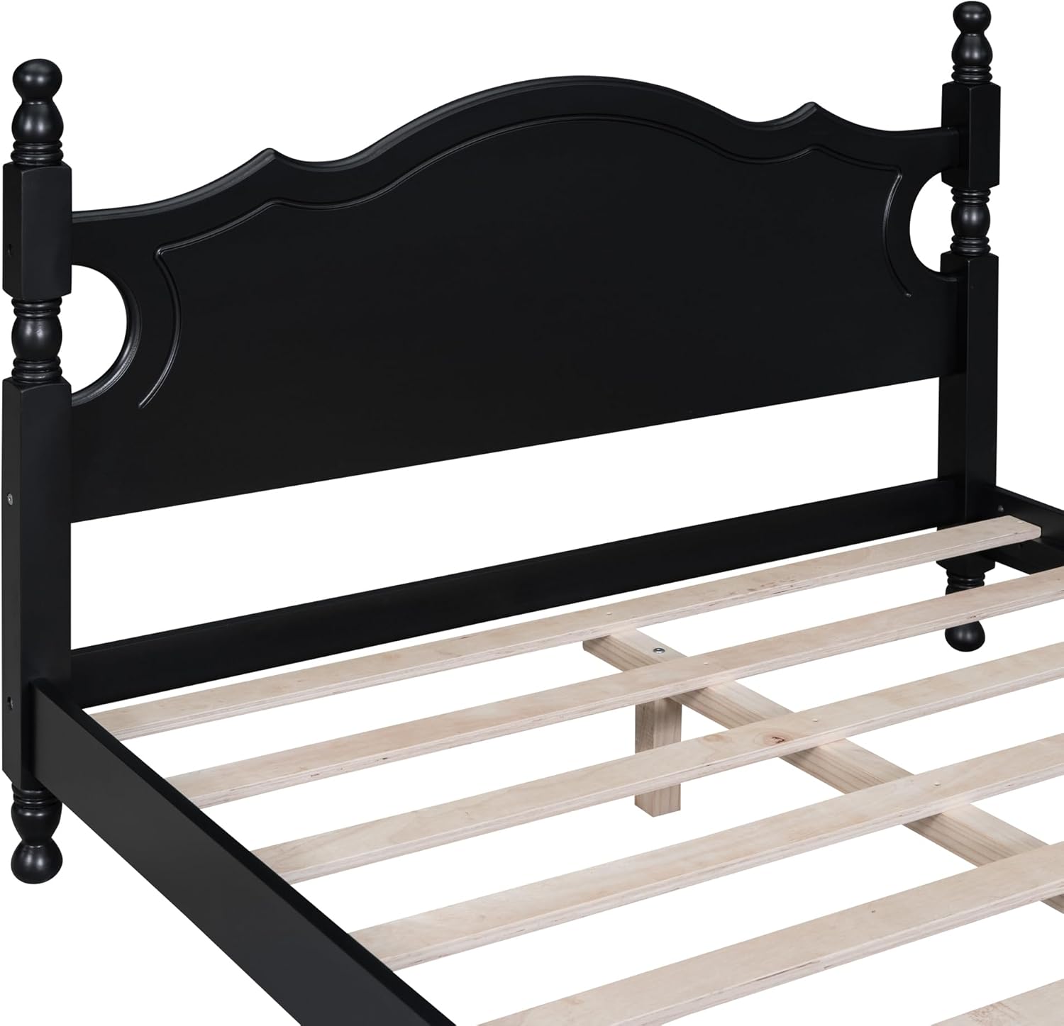 Merax Modern Solid Wood Platform Bed with Headboard,Mid Century Full Bed Frame/Wood Slat Support/Full Black