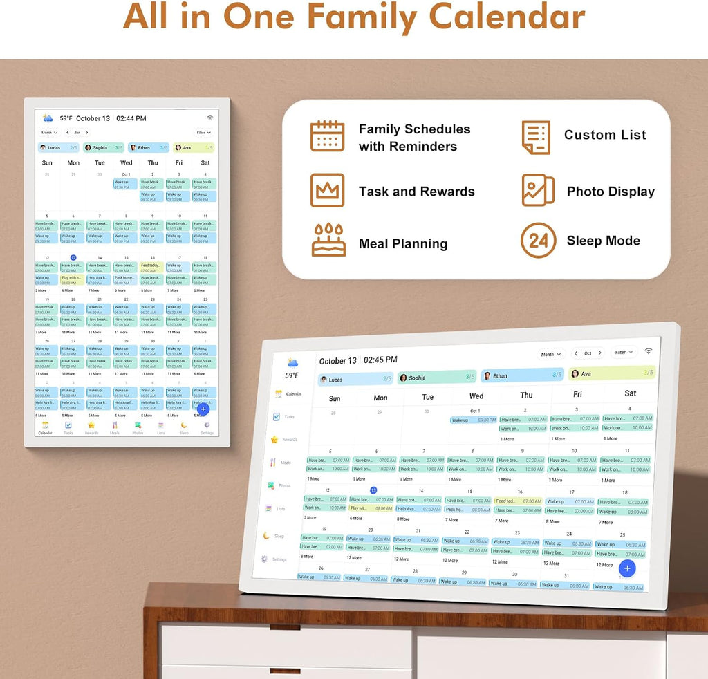 24' Digital Wall Calendar Chore-Chart-for-Planner - Touchscreen Display Smart Calendar for Family Monthly/Weekly Planner, To Do List Notepad, Streamline Household Organization, Desk Mount Included