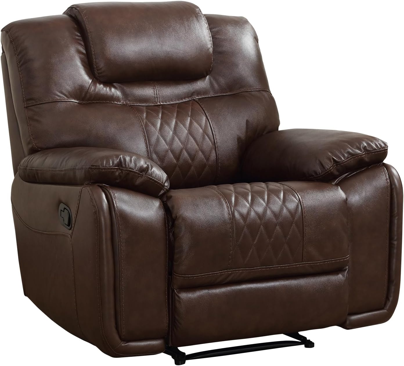 EBELLO Genuine Leather Recliner Chair, Manual Overstuffed Reclining Sofa for Adults with Comfortable Armrest and Backrest, Single Couch for Living Room, Dark Brown