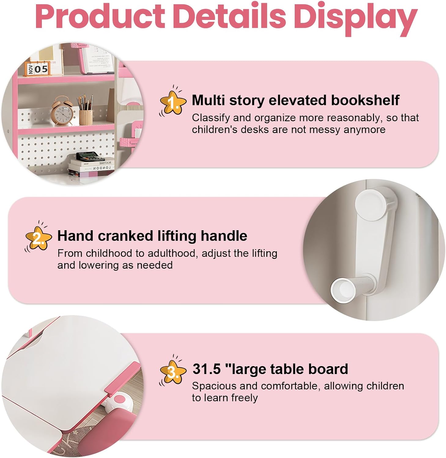 Kids Functional Desk and Chair Set – Ergonomic Height Adjustable Art Desk with One-Touch Tilting Desktop, Book Stand, Reading Rack & Storage Drawer for Children Boys & Girls (013-Pink)