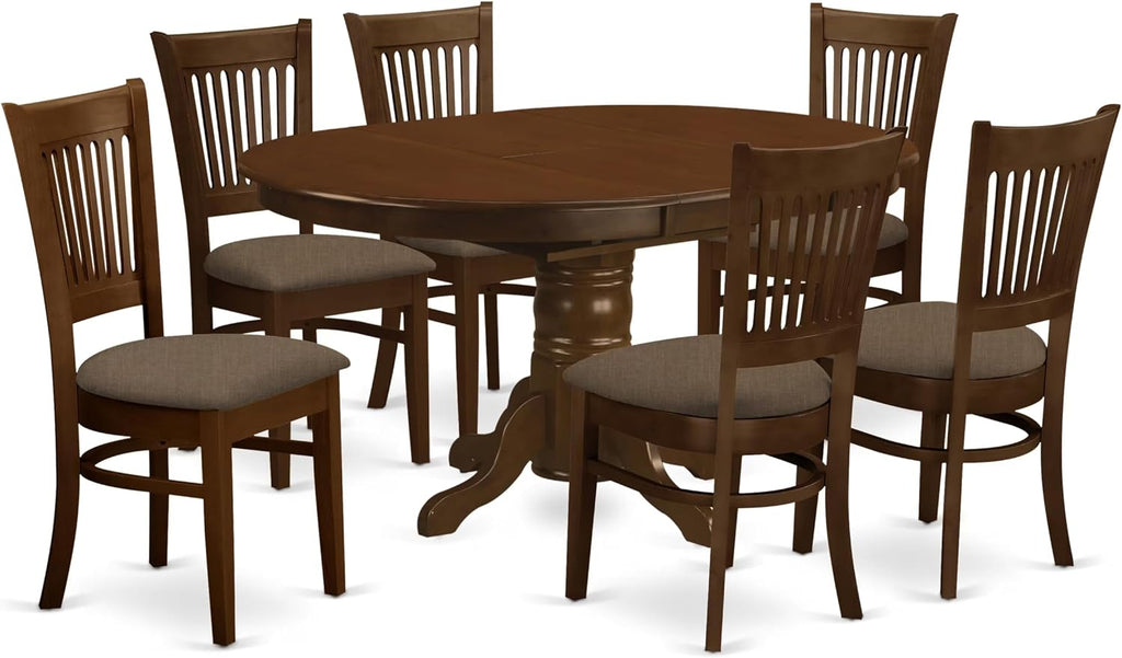 East West Furniture KEVA7-ESP-C 7 Piece Kitchen Table & Chairs Set Consist of an Oval Dining Room Table with Butterfly Leaf and 6 Linen Fabric Upholstered Chairs, 42x60 Inch, Espresso