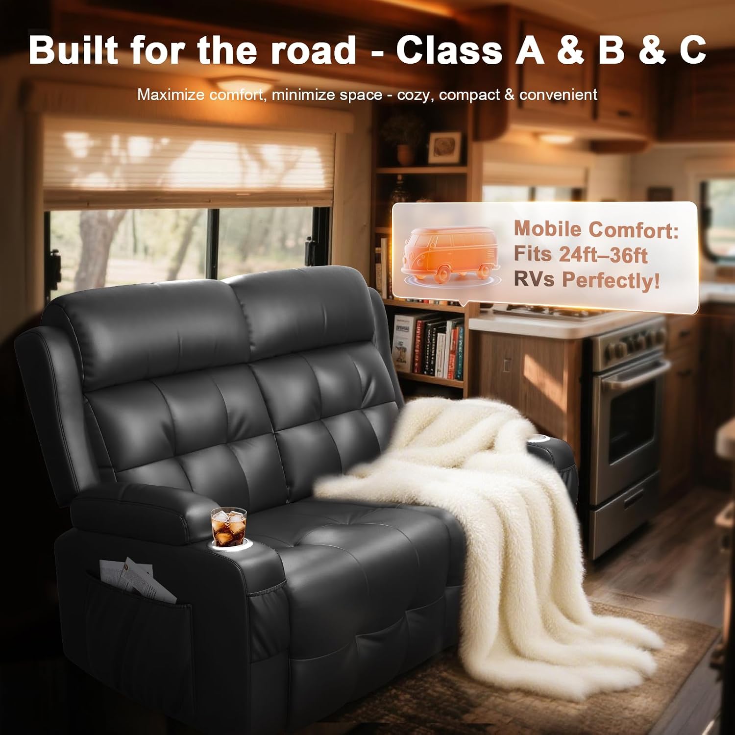 Reclining Loveseat, 1 Single Power Heat & Massageable Recliner Chair with Storage, Cup Holders, Oversized Massage Sofa Heavy Weight Capacity, Wall Hugger Couches for Living Room & RV