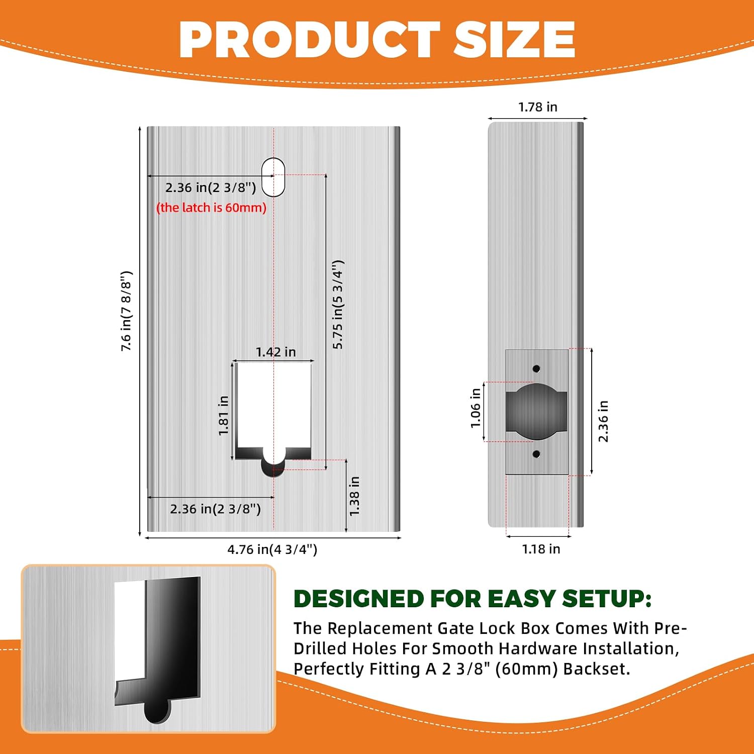 GB2024 Gate Lock Box Steel Gate Boxf for ANNFUZ Mechanical Keyless Entry Door Leverwith Handle,Combination Keypad Code Door Lever Lock - for Metal Gates and Fence (NOT for Aluminum) - 2 3/